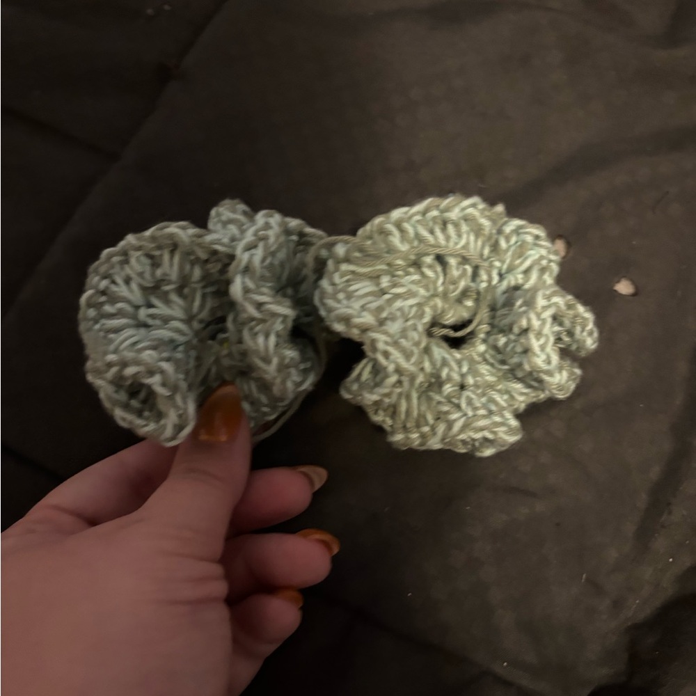 Handmade Green Crochet Scrunchies